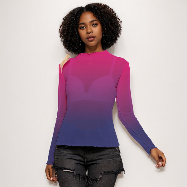 Vibrant Ombre Mesh Long Sleeve Tee